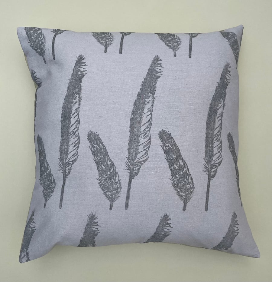 Sea Bird Feathers Cushion - Handprinted Lino Print Fabric 