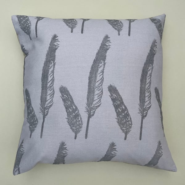 Sea Bird Feathers Cushion - Handprinted Lino Print Fabric 