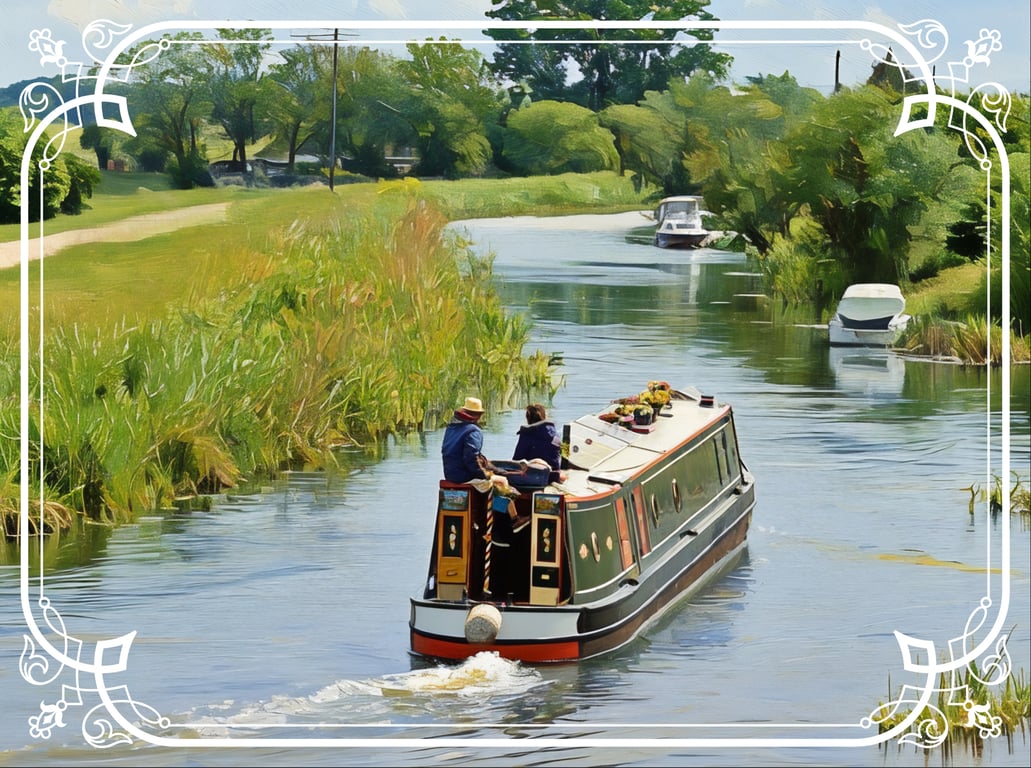 Canal Boat on Norfolk Fen A5 Greeting Card 