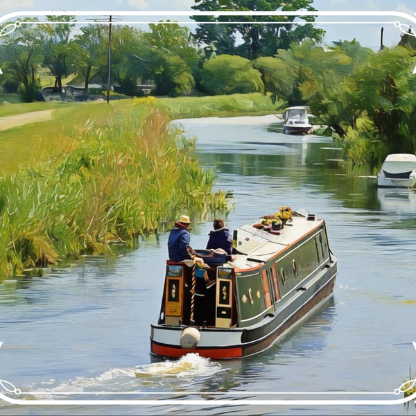 Canal Boat on Norfolk Fen A5 Greeting Card 