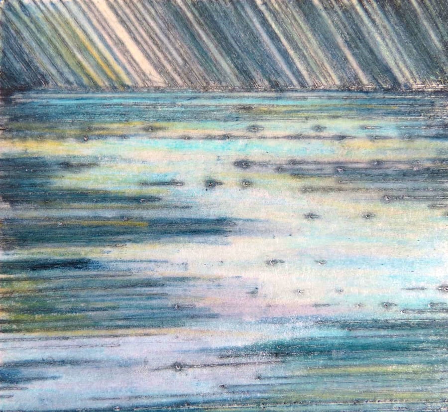 Storm and turquoise sea original mixed media small scale art gift ready