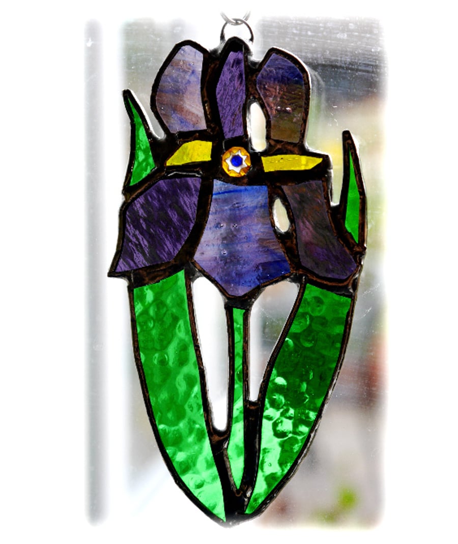 Iris Suncatcher Stained Glass Purple Flower 