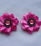 Bright Fuchsia Hot Pink Satin & Crystal Ribbon Ruffle Shoe Clips Wedding - Image 2