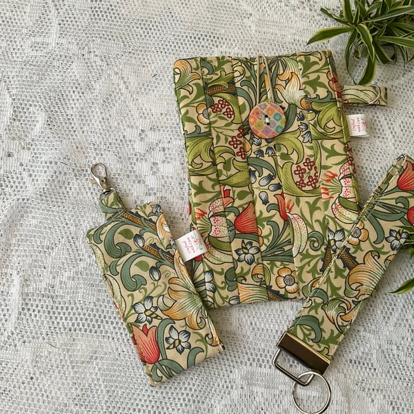 William Morris “Golden Lily” Phone Cover,Wristlet or Key Fob Chapstick Holder