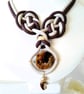Coffee Agate Pendant Chinese Coin Knot Double Rope Necklace 18 Inch - Image 3