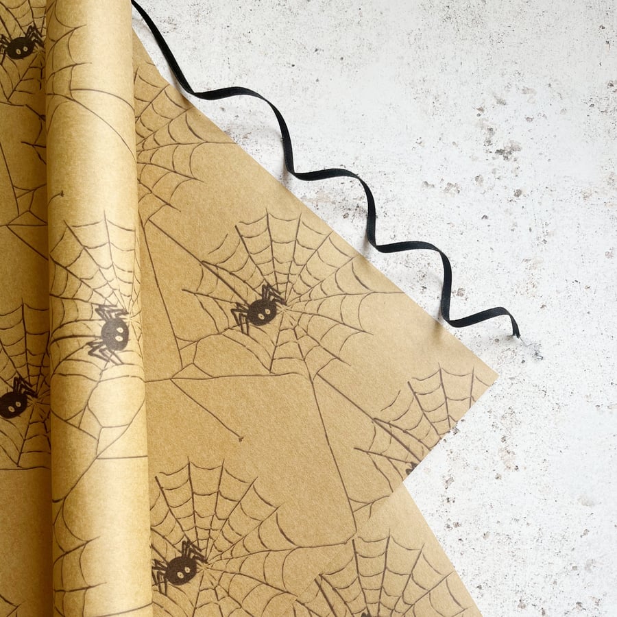 Spiderweb gift wrap Halloween themed kraft wrapping paper, Recycled paper