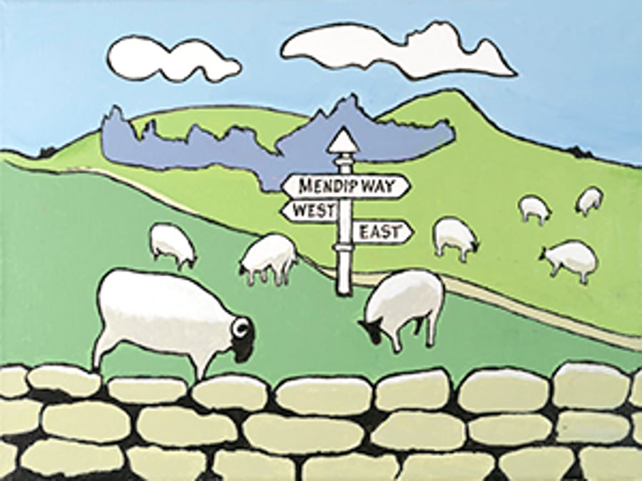 The Mendip Way, N.Somerset, Giclee print of Original, Quirky painting