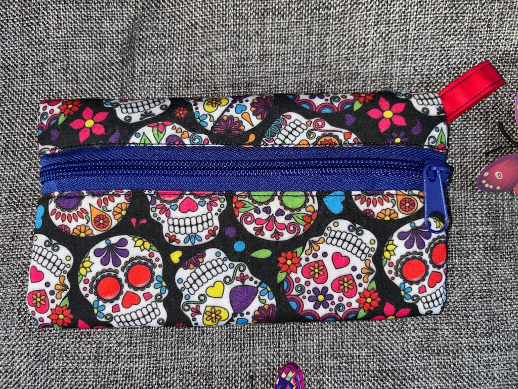 Zipper Pencil Case. Day of the Dean style material, Skulls