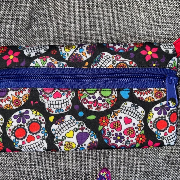 Zipper Pencil Case. Day of the Dead style material, Skulls
