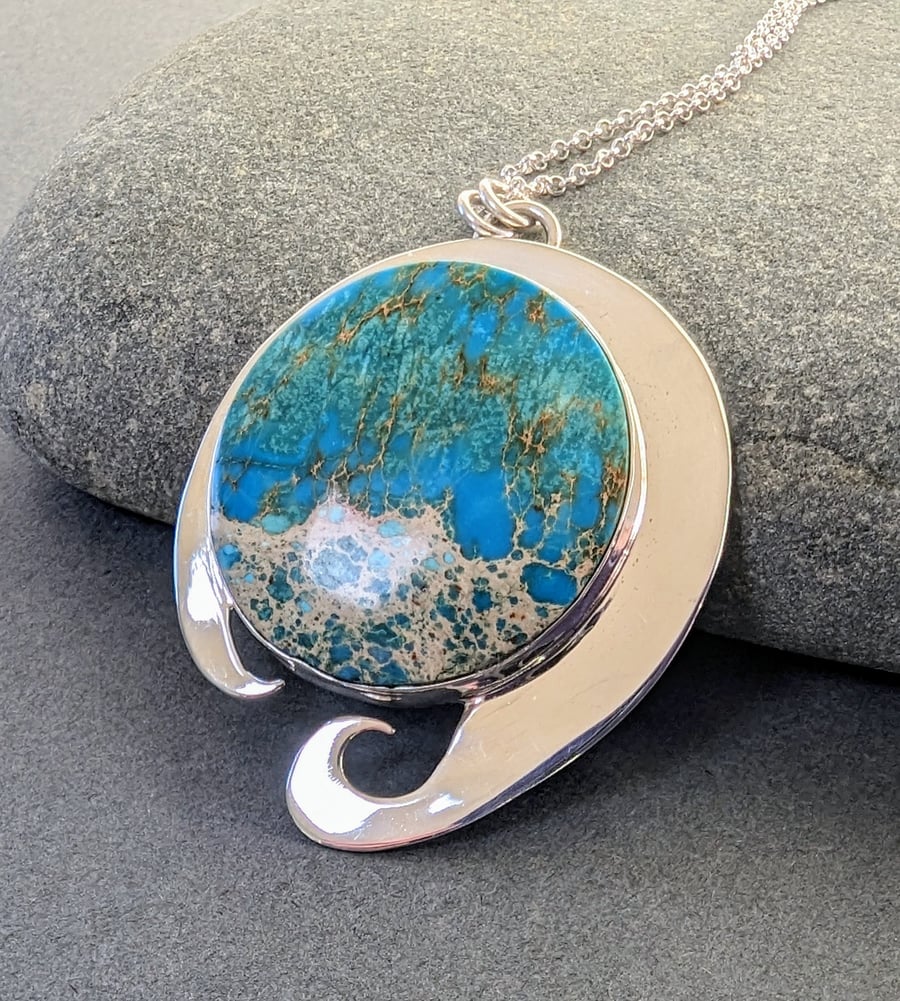 Sterling Silver Pendant with Blue Sea Sediment Jasper