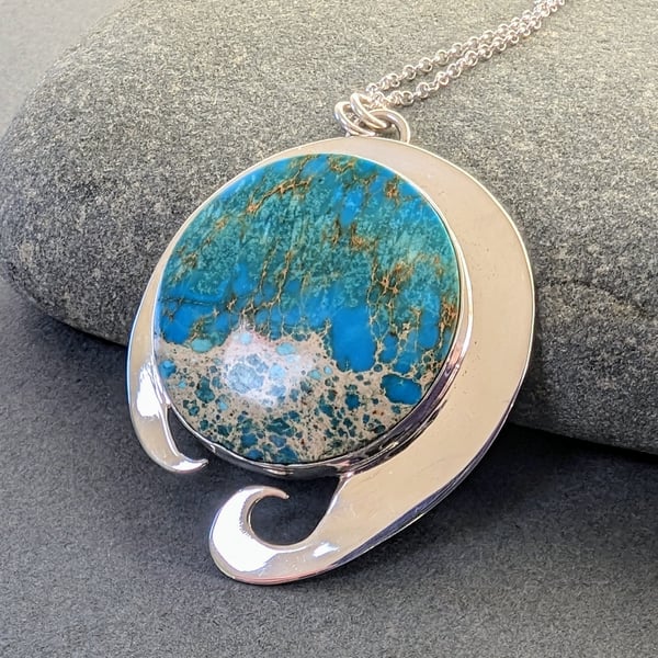 Sterling Silver Pendant with Blue Sea Sediment Jasper