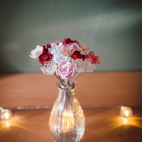 Roses - Glass Flowers - Flower Bouquet - Rose Gifts - Garden Whimsical - Handmad