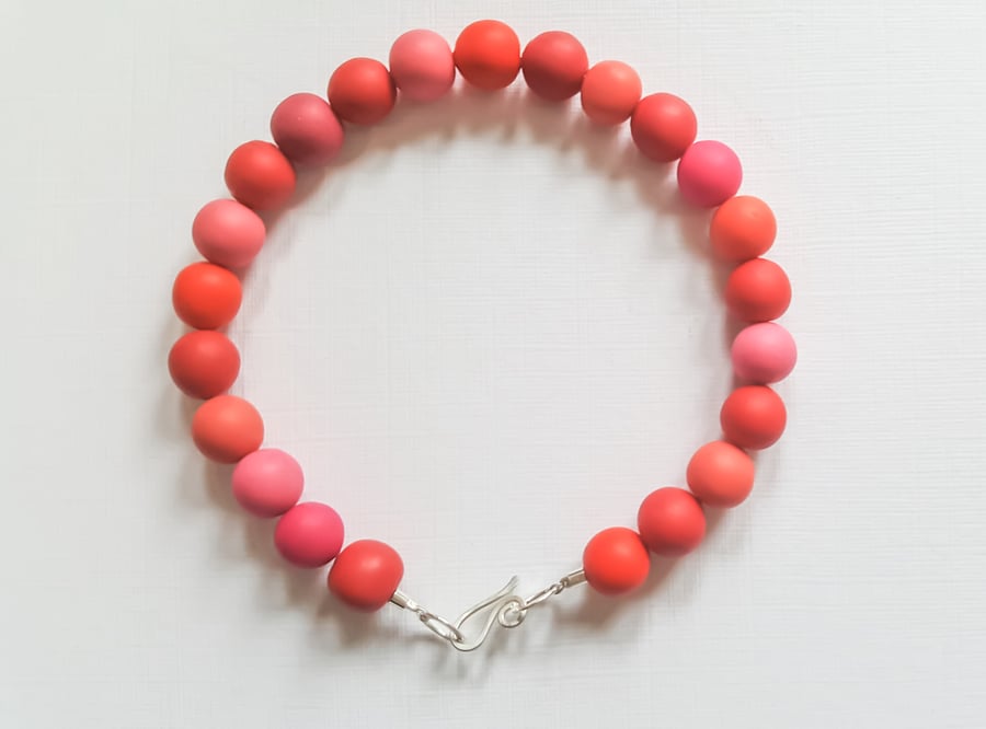 Coral Red Polymer Clay Beaded Bracelet