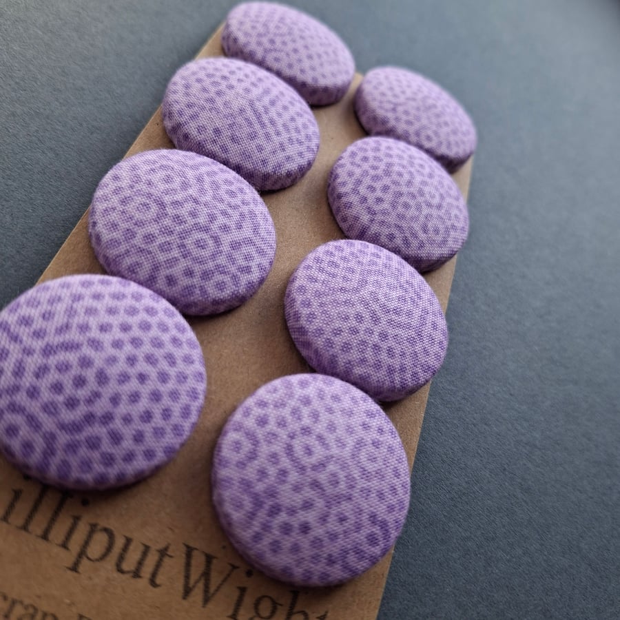 Set of eight scrap bag buttons - lilac fabric