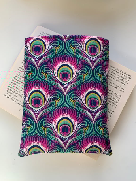 Peacock Feathers Design Quilted Fabric Book Sleeve - Paperback Size