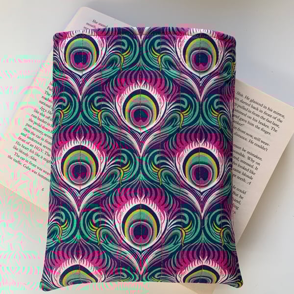Peacock Feathers Design Quilted Fabric Book Sleeve - Paperback Size