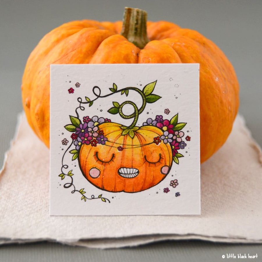 autumnal pumpkin with a floral crown - original twinchie artwork