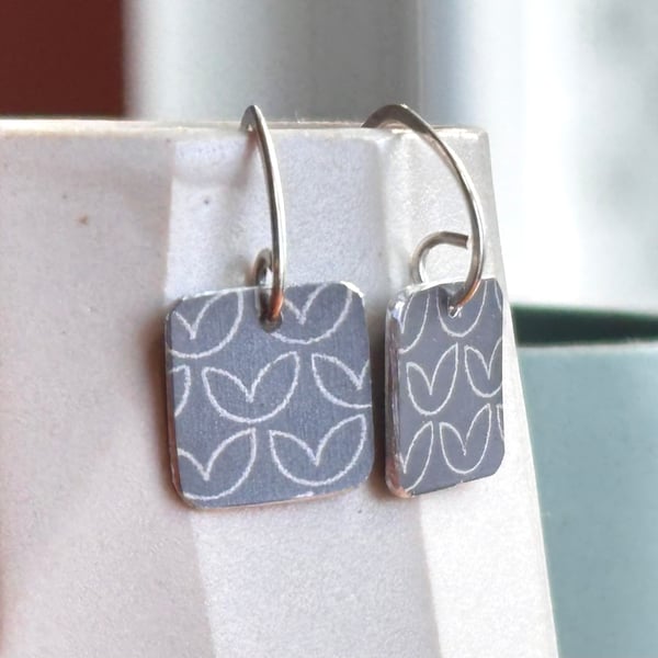 Grey square drop earrings
