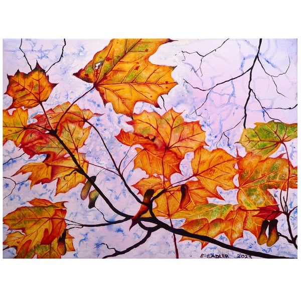 Autumn Leaves Modern Botanical Oil Painting  Autumn Colours  Canvas Artwork