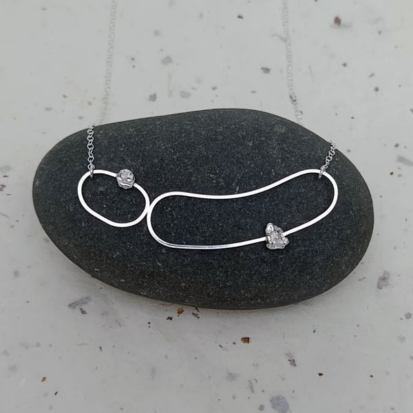 Sterling Silver Curved Wire And Silver Rock Necklace 