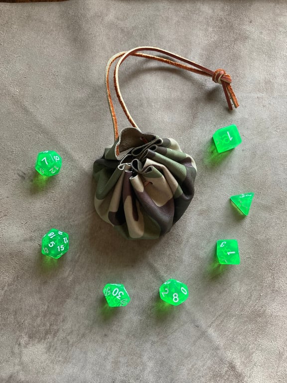 Dice bag - camo patterned soft leather dice bag - coin purse - FREE SHIPPING