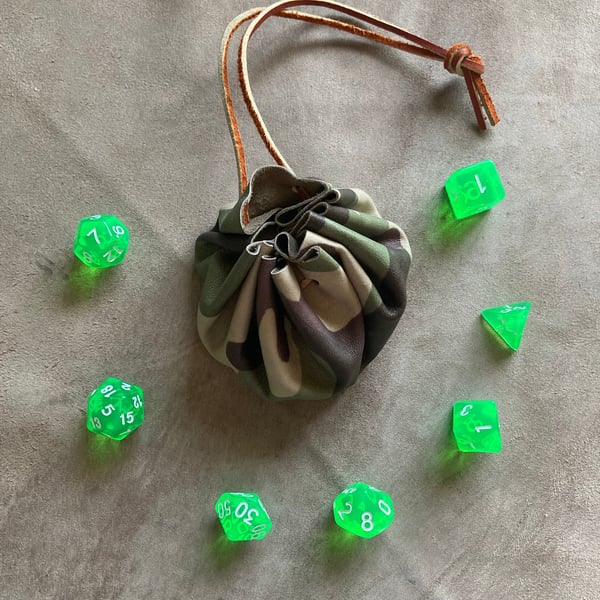 Dice bag - camouflage patterned soft leather dice bag - coin purse - pouch