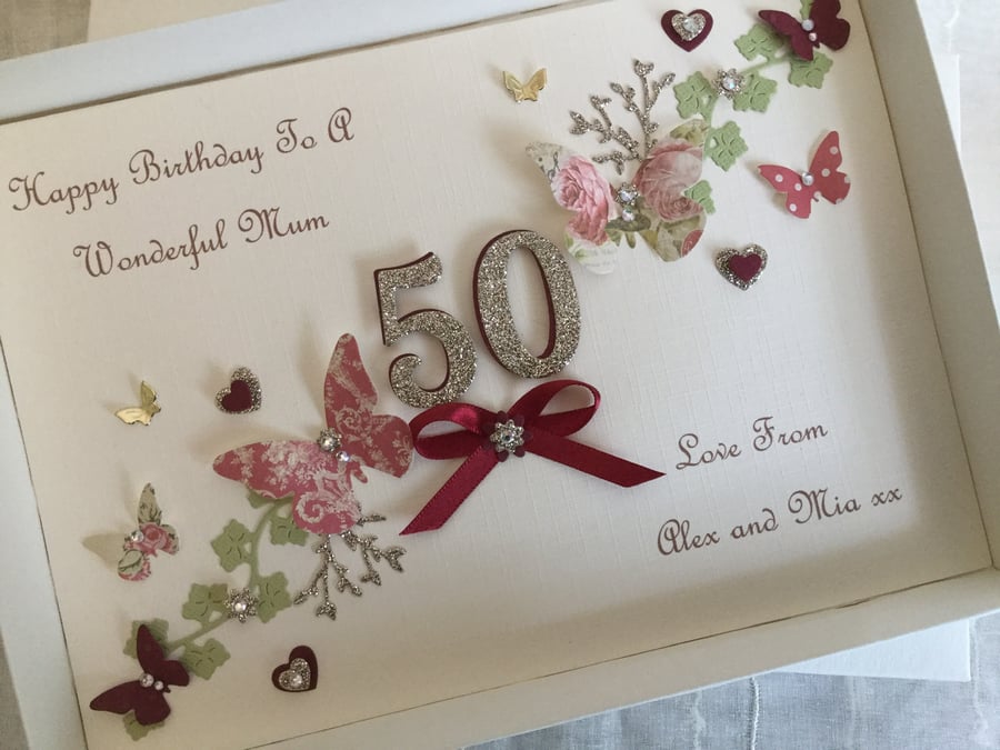 Personalised Handmade Birthday Card Gift Boxed Mum Daughter 50th 60th Any Age
