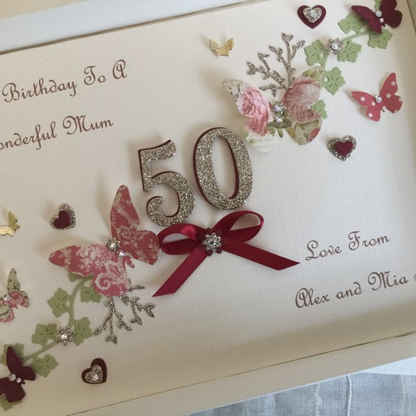 Personalised Handmade Birthday Card Gift Boxed Mum Daughter 50th 60th Any Age