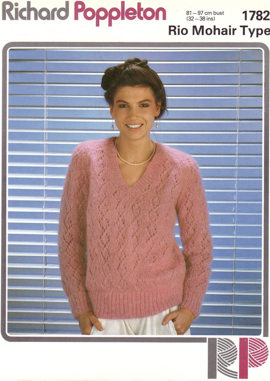 Vintage Knitting Pattern 1782:  Richard Poppleton Mohair Type Sweater