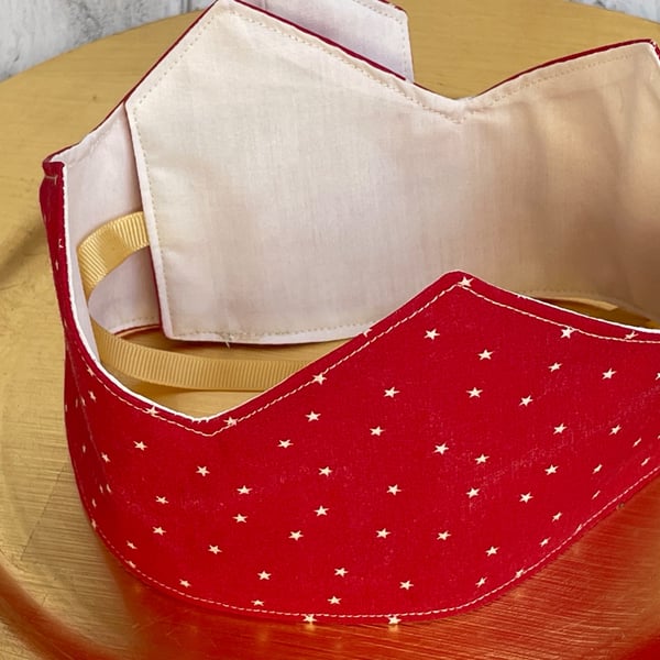 Pick and Mix Reusable Christmas Crown. Red linen with cream stars. Slight second