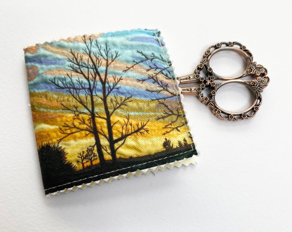 Sunset tree countryside sewing needle and pins case.