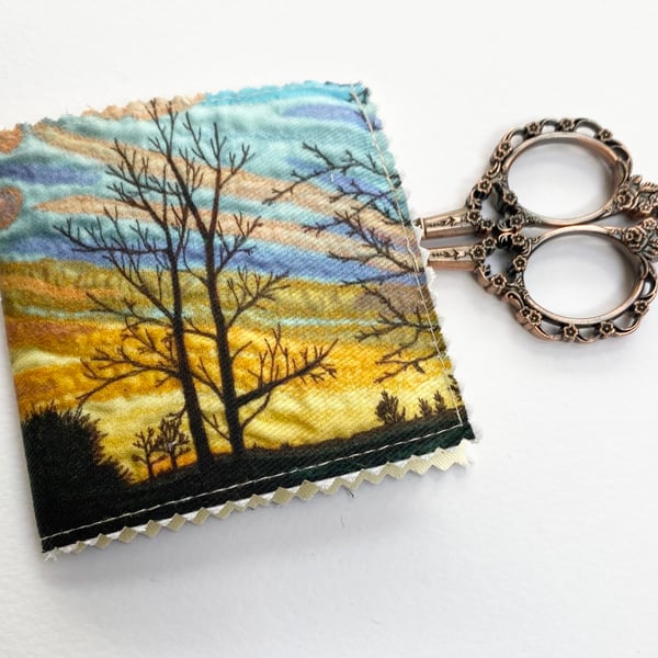 Sunset tree countryside sewing needle and pins case.