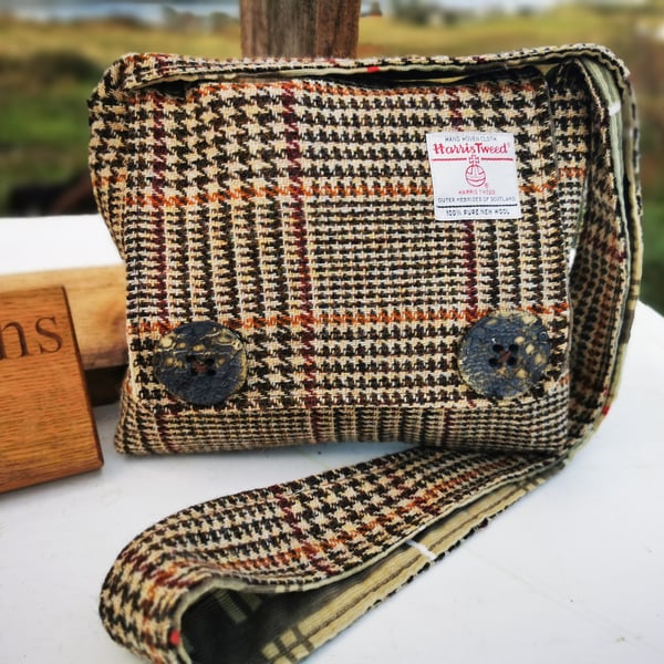 Harris Tweed crossbody bag with handmade Orkney buttons