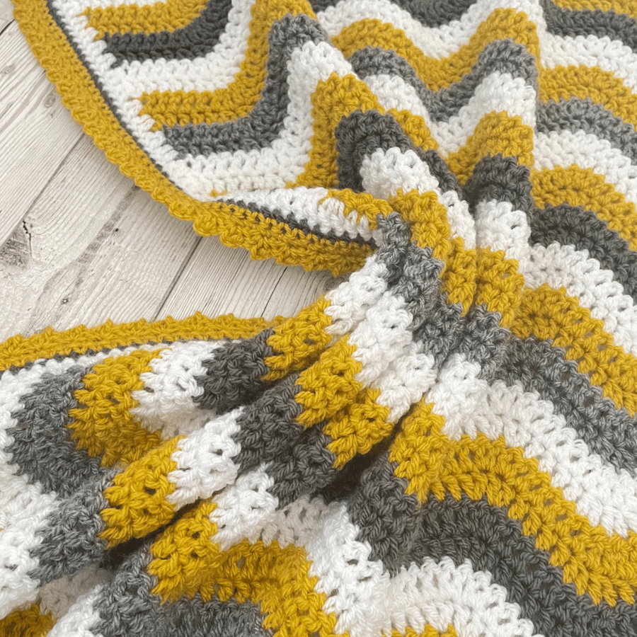 Mustard and Grey Baby Blanket - Handmade Crochet - Gender Neutral Newborn Gift