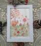 Red Squirrel and Toadstool hand-painted original watercolour painting framed 