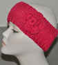 Ladies Hand Knitted Headband Ear Warmer Head Band Crochet Flower Hot Pink - Image 1