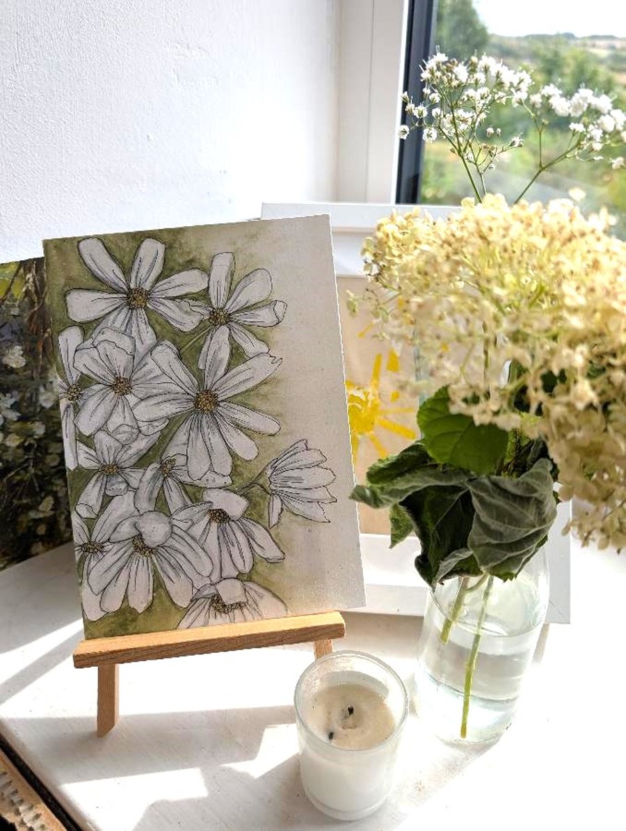 Cosmos Wildflower Watercolour Art Print with Mount