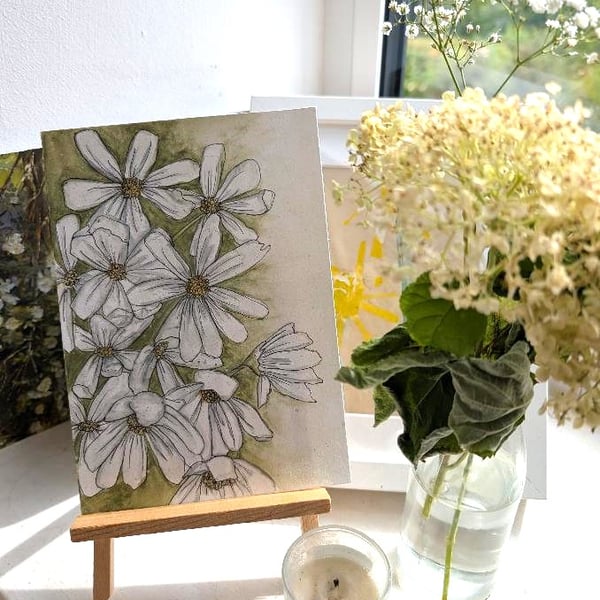Cosmos Wildflower Watercolour Art Print with Mount