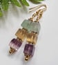 Genuine Rainbow Flourite Gold Plated Dangle Earrings  - Image 2