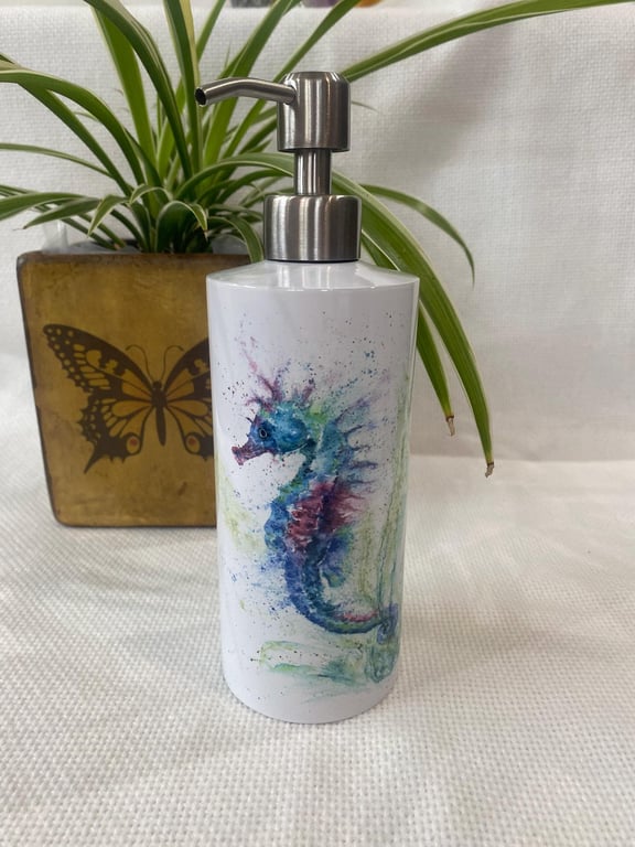 Seahorse Watercolour Design, Liquid Soap Pump Dispenser, by Wildlife Artist Sand