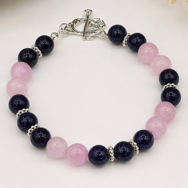 Blue Goldstone and Kunzite Bracelet.