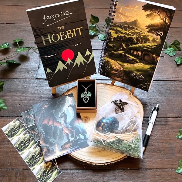 The Hobbit Book Bundle, deluxe bundle, handmade necklace, fantasy books