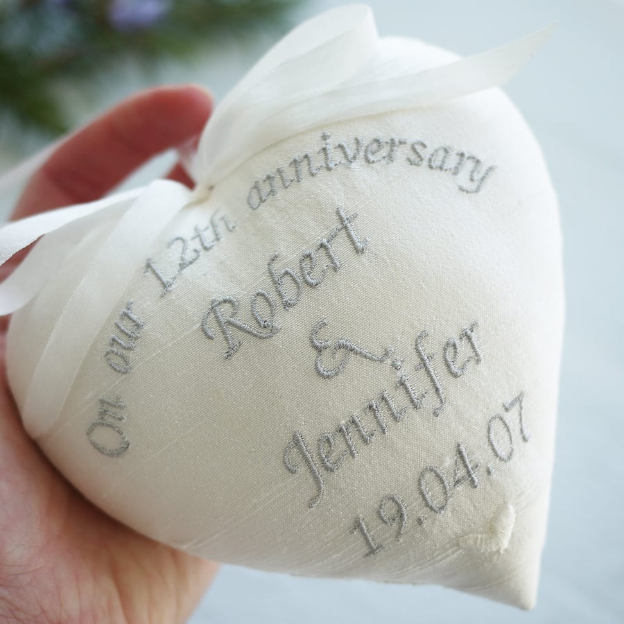 Personalised 12th Silk Anniversary Gift Heart
