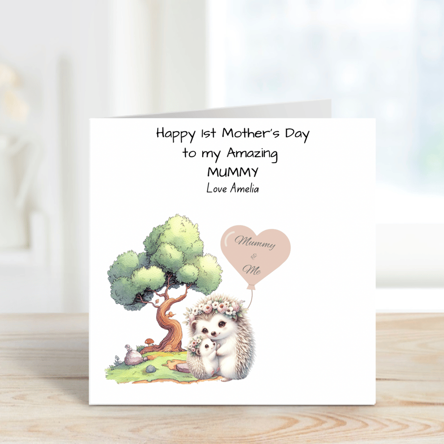 Personalised 1st Mothers Day Card Hedgehogs