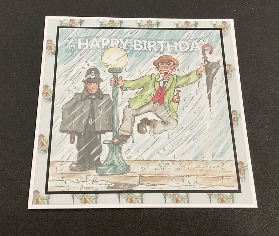 Funny Wrinklies at the Movies 6 x6 inch Birthday card - Singing in the Rain