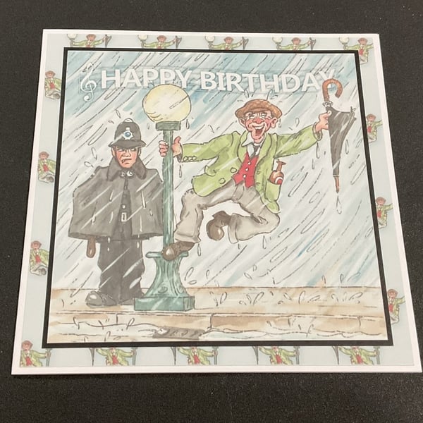 Funny Wrinklies at the Movies 6 x6 inch Birthday card - Singing in the Rain
