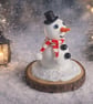 Handmade Clay Snowman on Rustic Log Slice  4" Christmas Decoration Cute Festive  - Image 2