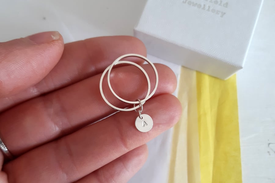 Silver initial ring, ring set, personalised ring