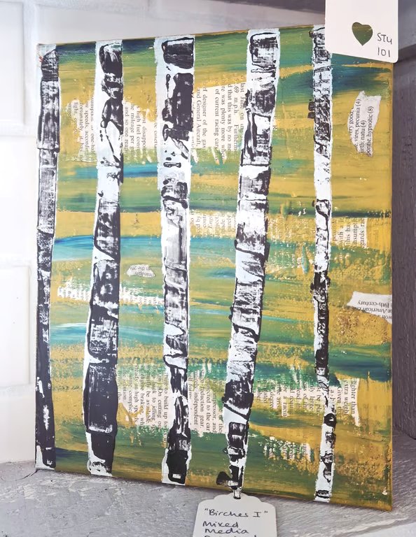 Cardinham Birches no.3 - Mixed media small canvas