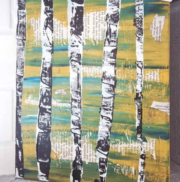 Cardinham Birches no.3 - Mixed media small canvas